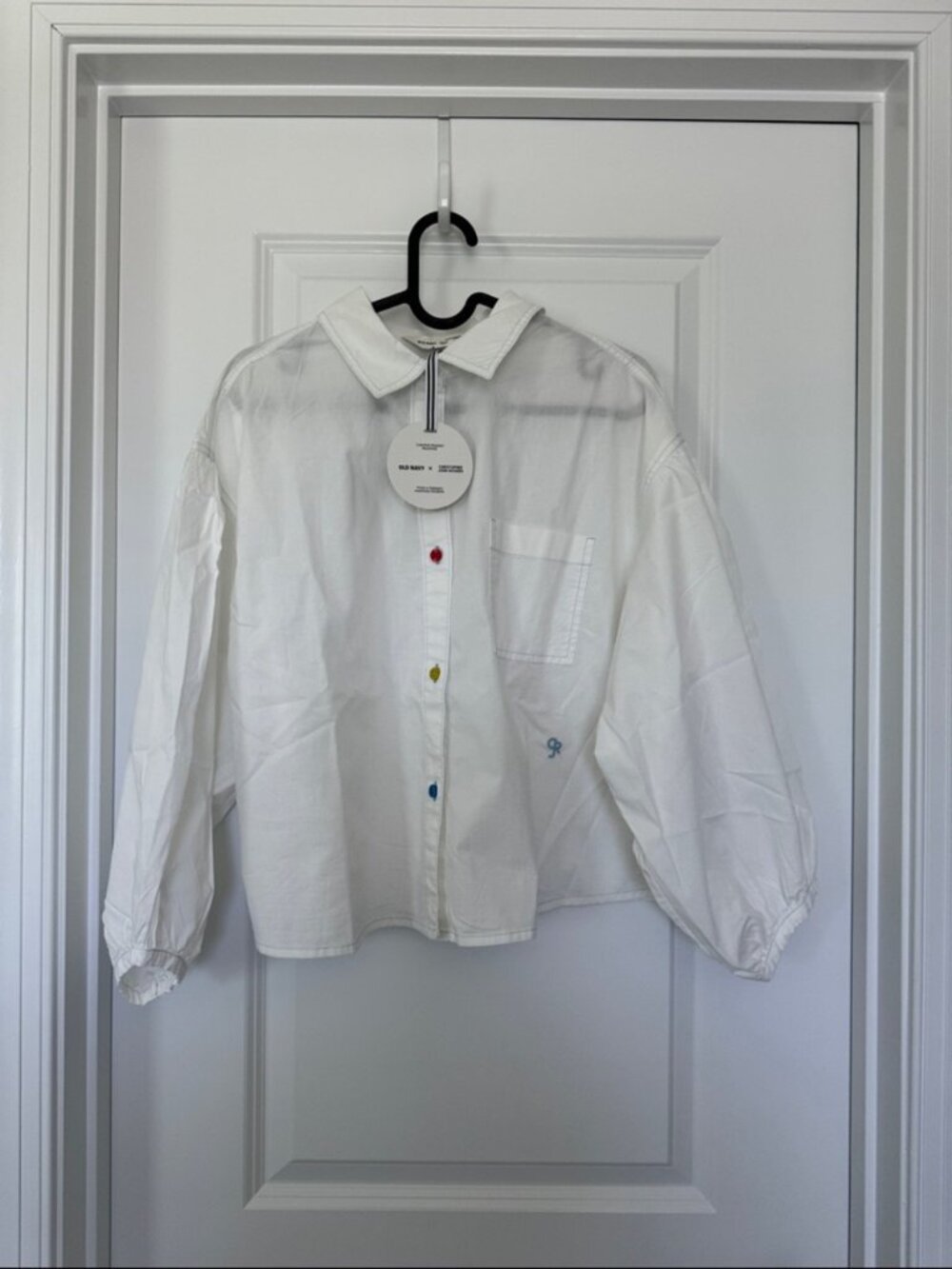 NEW Christopher John Rogers x Old Navy Oversized Button-Down Shirt Poplin/White